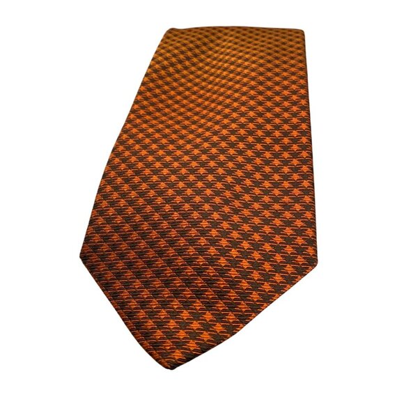 Albanese Luxurious Boutique 100% Silk Black & Orange Plaid Tie, 59" x 3.5" #221 - Picture 3 of 5